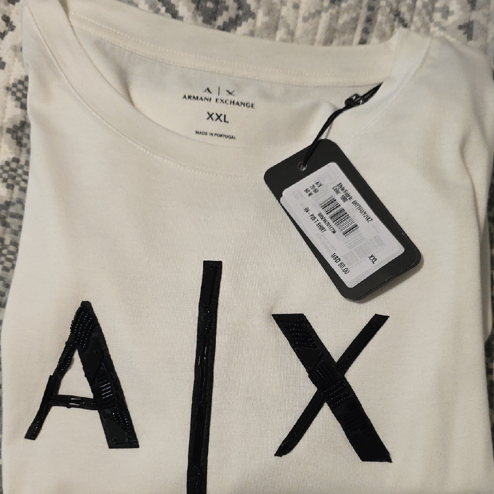 Armani Exchange Cream Tee with Black A|X Logo